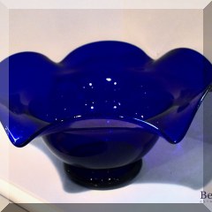 G18. Hand blown blue glass fluted bowl 4” x 11” - $22 